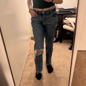 Ripped straight leg jeans